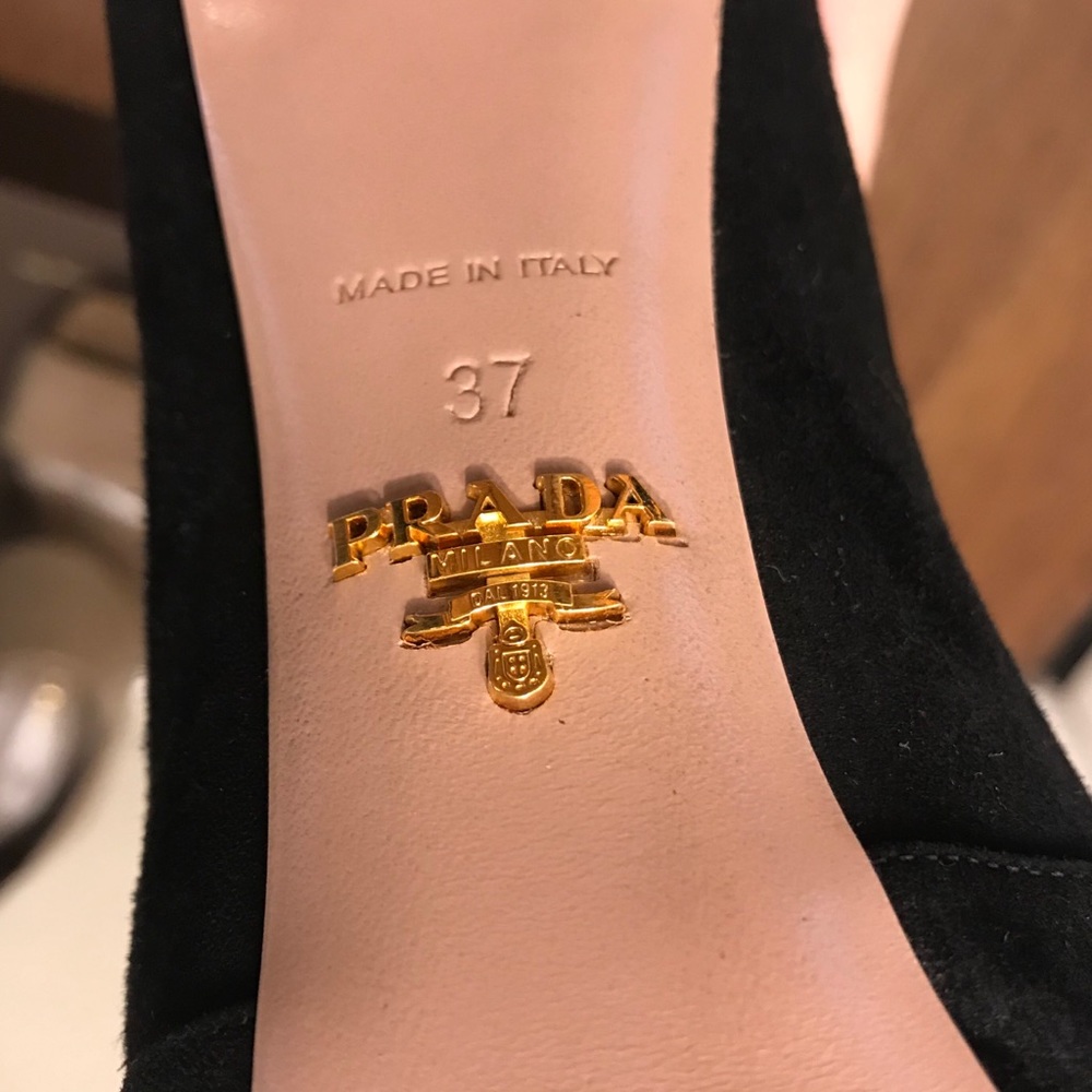 Prada Black Suede Peep Toe Heels, Size 37 - Picture 6 of 6